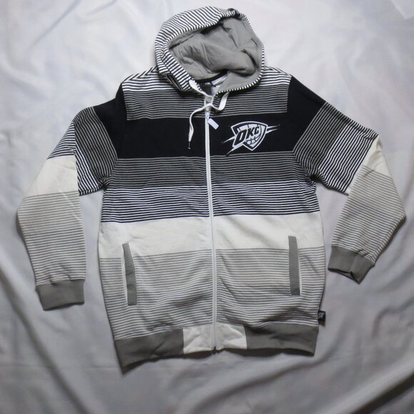 OKC THUNDER sweatshirt CREAM black RARE striped UNK hoodie SIZE L - Picture 1 of 13